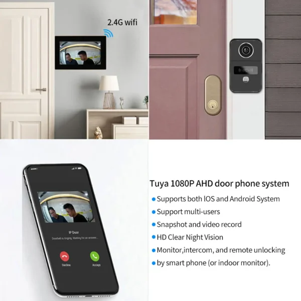 2 Wire 1080P 7 / 10 Inch WiFi Video Intercom Tuya Smart Home APP Video Door Phone RFID Access Control System for Villa Apartmen - Image 3