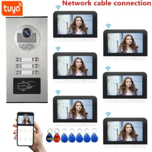 Tuya WiFi Video Intercom Home 7Inch Monitor Screen 1080P 2F/3F/4F/6F Door Phone Camera with RIFD Cards Unlock