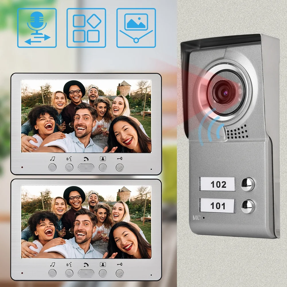 7inch Apartment 2 Units Wired Video Door Phone Audio Visual Entry Intercom System Video Door phone Visual Entry Intercom System