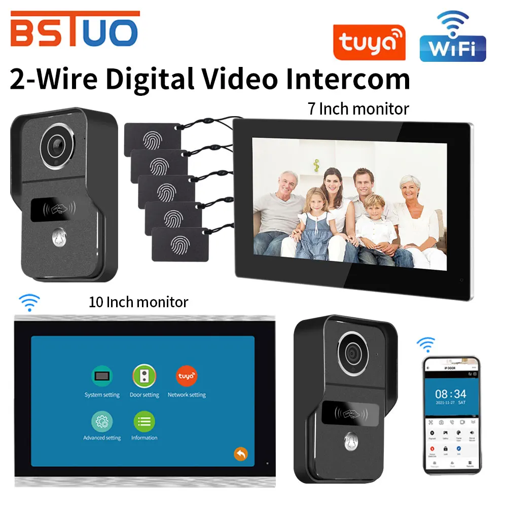 2 Wire 1080P 7 / 10 Inch WiFi Video Intercom Tuya Smart Home APP Video Door Phone RFID Access Control System for Villa Apartmen