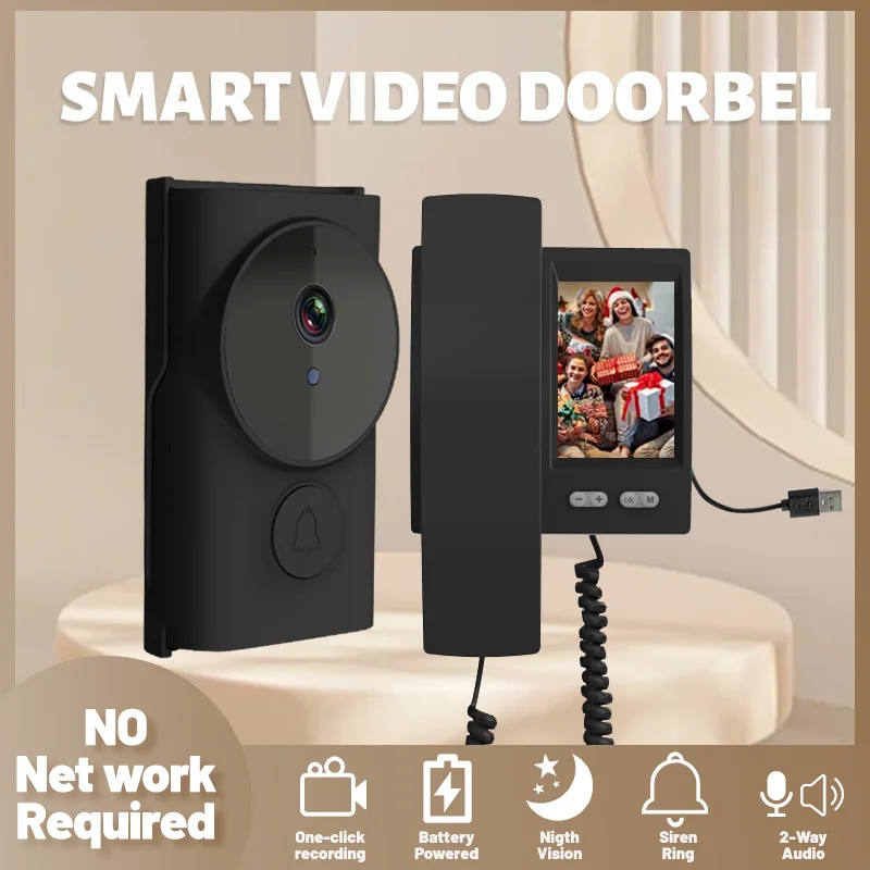 2.4Ghz Wireless Video Intercom Doorbell Camera with 3.5'' IPS Screen 2-Way Audio Video Recording Home Door Bell Video Doorphone