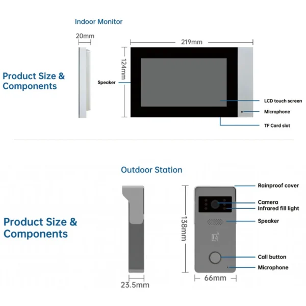 Tuya 720P 2-Wire Analog 7 inch lP Video Intercom Kit Color Touch Screen Wifi Doorbell for RFID Access Control System - Image 6