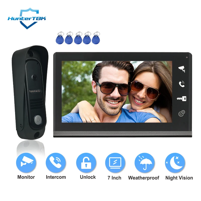 4 Wired Video Doorphone RFID Unlock Video Intercom Camera Doorbell with 7 Inch Screen Night Vision Home Door Entry for Villa