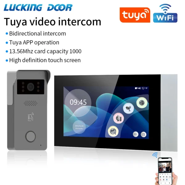 Tuya 720P 2-Wire Analog 7 inch lP Video Intercom Kit Color Touch Screen Wifi Doorbell for RFID Access Control System - Image 2