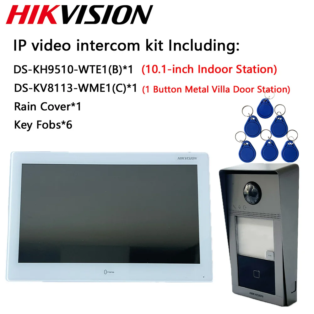 Hikvision IP Video Intercom DS-KH9510-WTE1(B) Built-in Android System DS-KV8113-WME1(C)Metal Villa Door Station DS-KABV8X13-RS